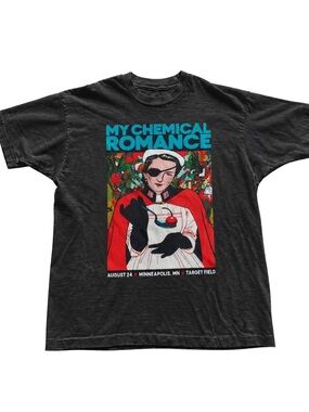 Black Graphic Tee with Red and Blue Print